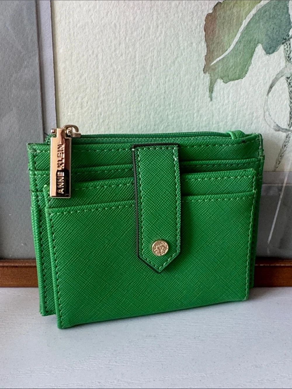 Anne Klein Emerald Green Card Wallet with Zip Pocket